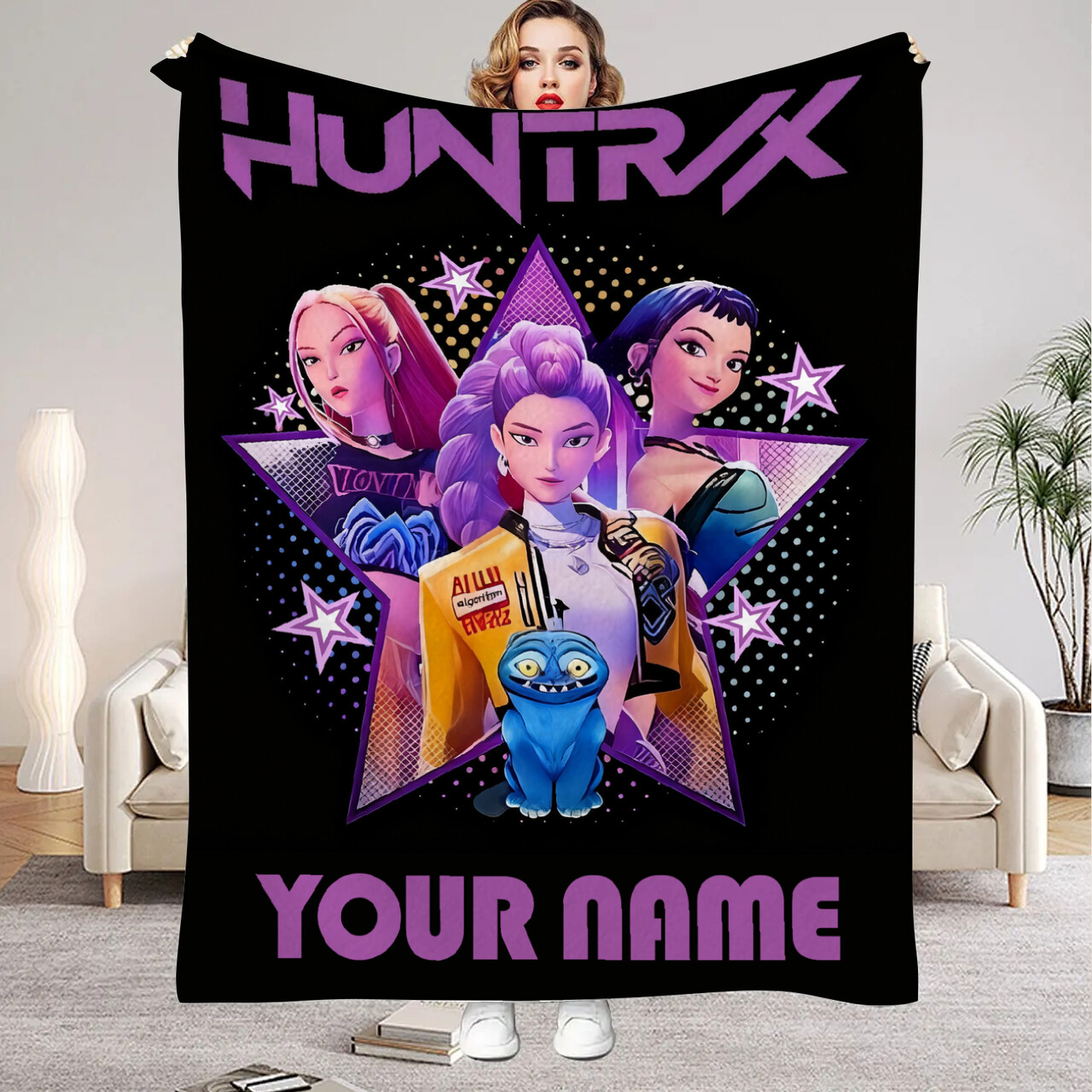 Manta de cazadores de demonios k-pop con nombre personalizado, manta de felpa para niñas y niños, manta cálida novedosa, regalo para todas las estaciones, 1 ud.