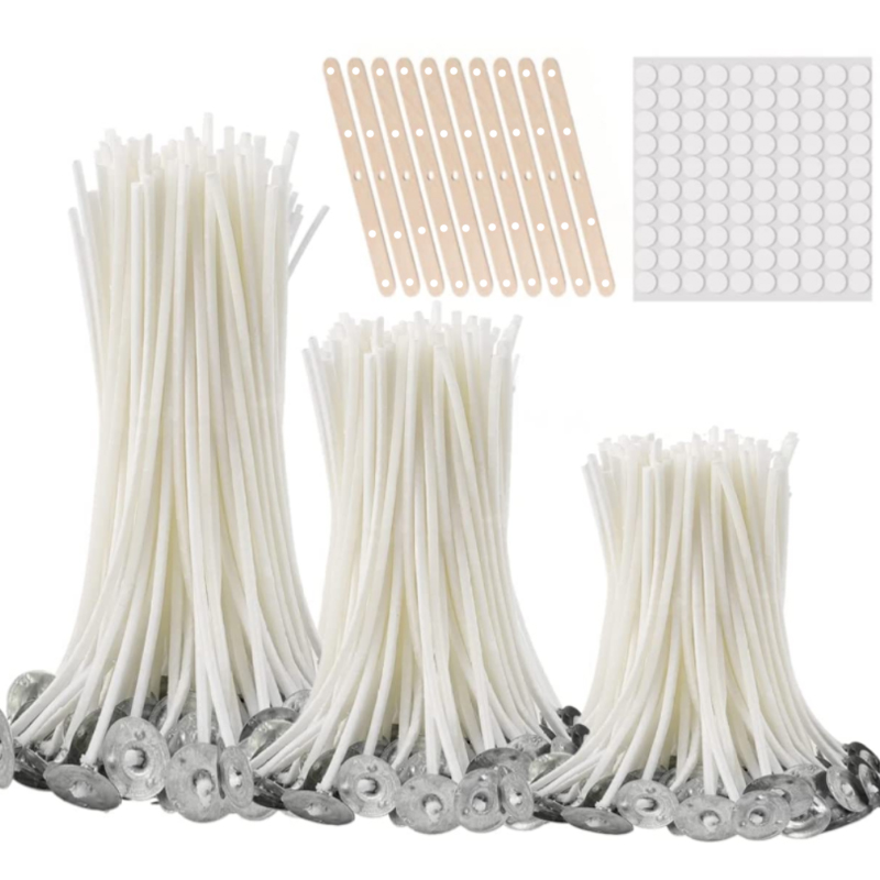 Mèches de bougie sans fumée, 100 pièces, 2.5-20cm, mèches à noyau de coton pré-ciré avec onglets de support en métal, outils de fabrication de bougies faits à la main