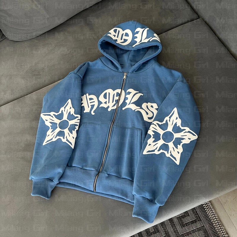 Sudadera con capucha con cremallera y estampado de letras de copo de nieve, sudadera gótica Punk, sudaderas con capucha para mujer, abrigo deportivo, jersey de manga larga, Sudadera con capucha de gran tamaño, chaqueta Y2k