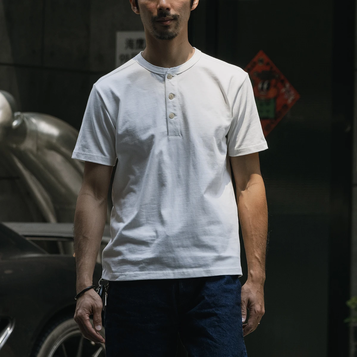 Bronson klassieke Henley shirts Amerikaanse casual vintage stijl T-shirt met korte mouwen heren