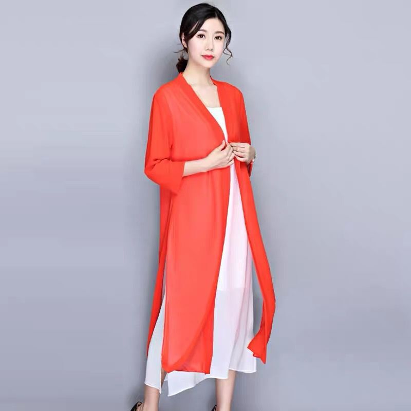 Boho plażowy kardigan z szyfonu, kimono, bluzka damska, bluzki damskie w stylu koreańskim, szyfonowa koszula, bluzki plus size