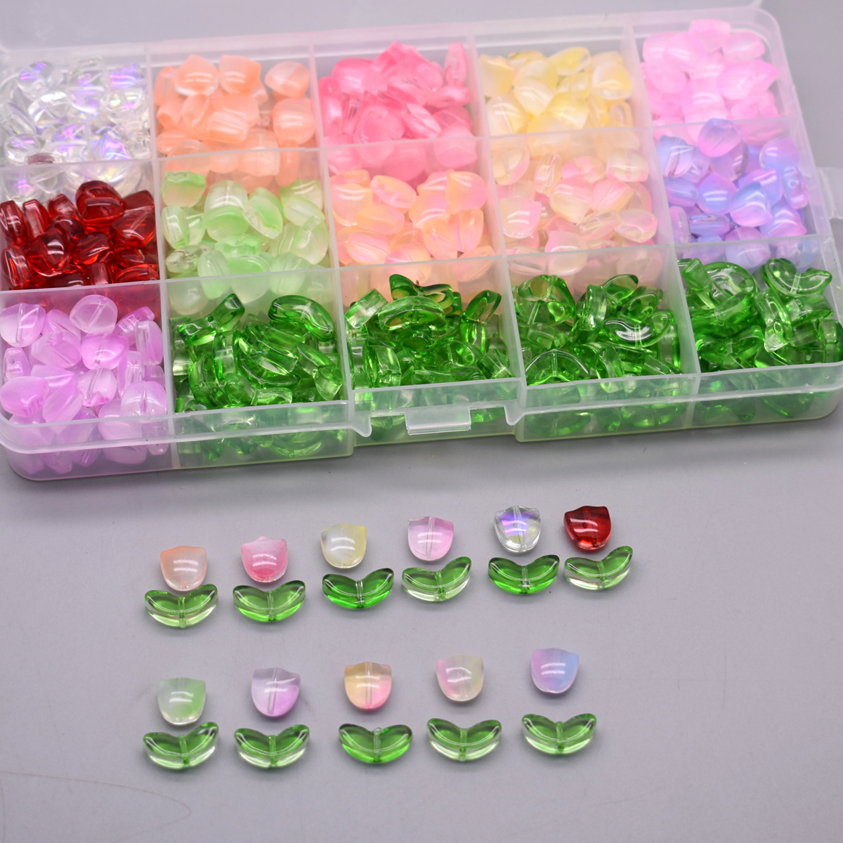 30 Uds. De cuentas de flores de tulipanes de 9mm, cuentas de flora de cristal Multicolor, cuentas sueltas para pulseras DIY, collares, suministros para manualidades