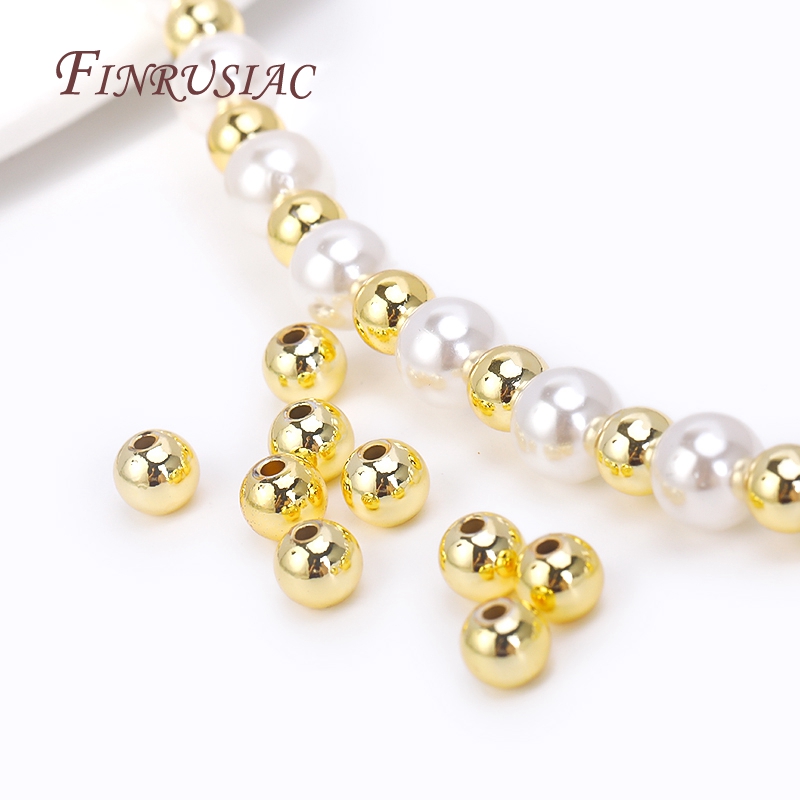 2/2,5/3/4/5/6MM Runde Nahtlose Perlen 14K Gold Überzogene Metall glatte Spacer Perlen Für Armband Hohe Qualität DIY Schmuck Zubehör