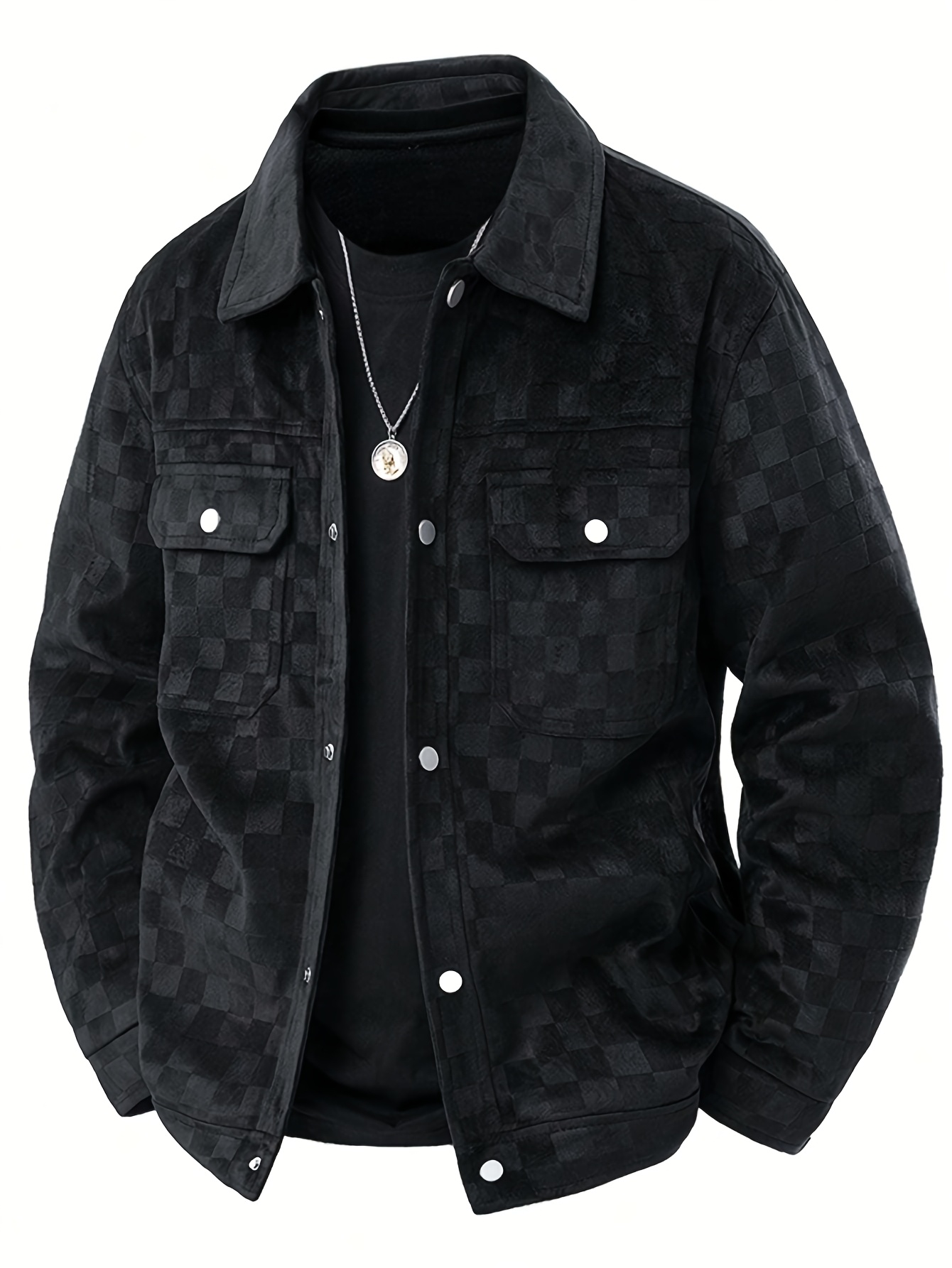 2025 New Suede Chess Board Jackets Men American Retro Spring Autumn Loose Casual Plaid Lapel Jacket Business Workwear Jacket Top