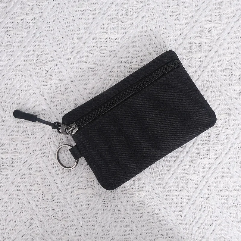 Toile Mini porte-monnaie sac couleur unie fermeture éclair clé sac argent poche sac à main femmes hommes petit porte-carte changement porte-monnaie