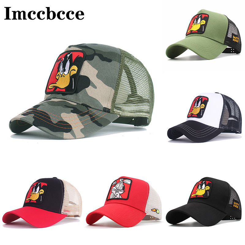 Casquettes de Baseball de dessin animé pour femmes et hommes, chapeaux en maille, canard brodé, Hip Hop, chapeau de soleil pour camionneur en plein air