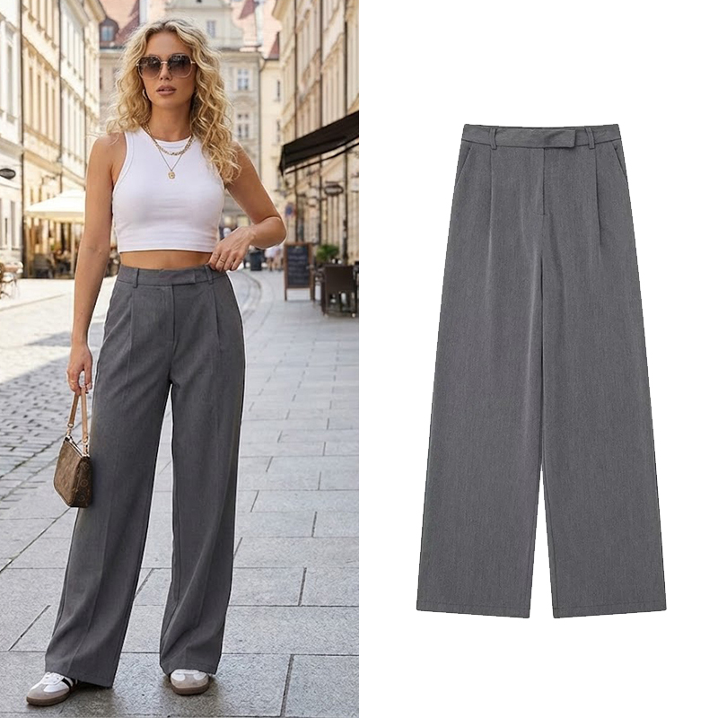 Willshela femmes mode solide avant fermeture éclair pantalon droit Vintage taille haute pleine longueur femme Chic dame pantalon