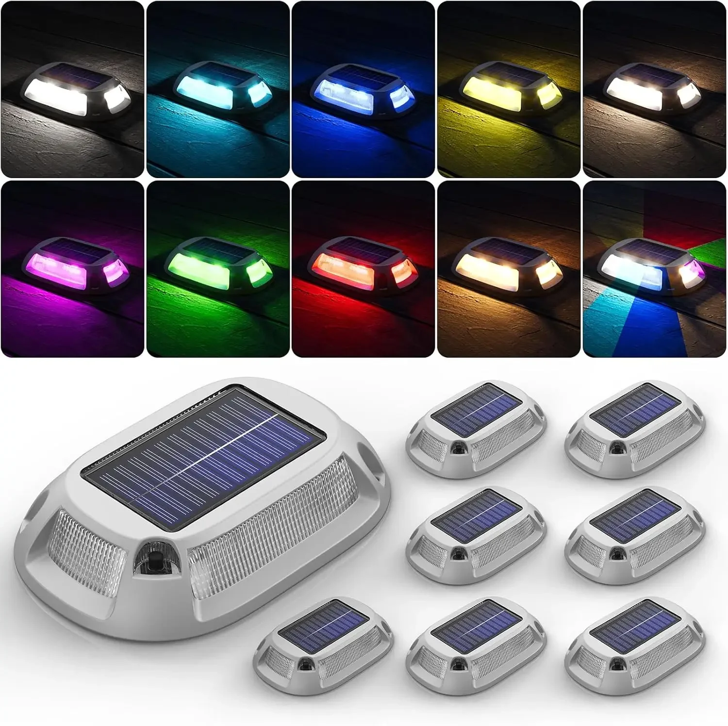 Luzes solares para entrada de automóveis, luzes marinhas para doca, 9 cores em 1, marcadores de entrada de alumínio, luzes para deck, movidas a energia solar, à prova d'água ao ar livre