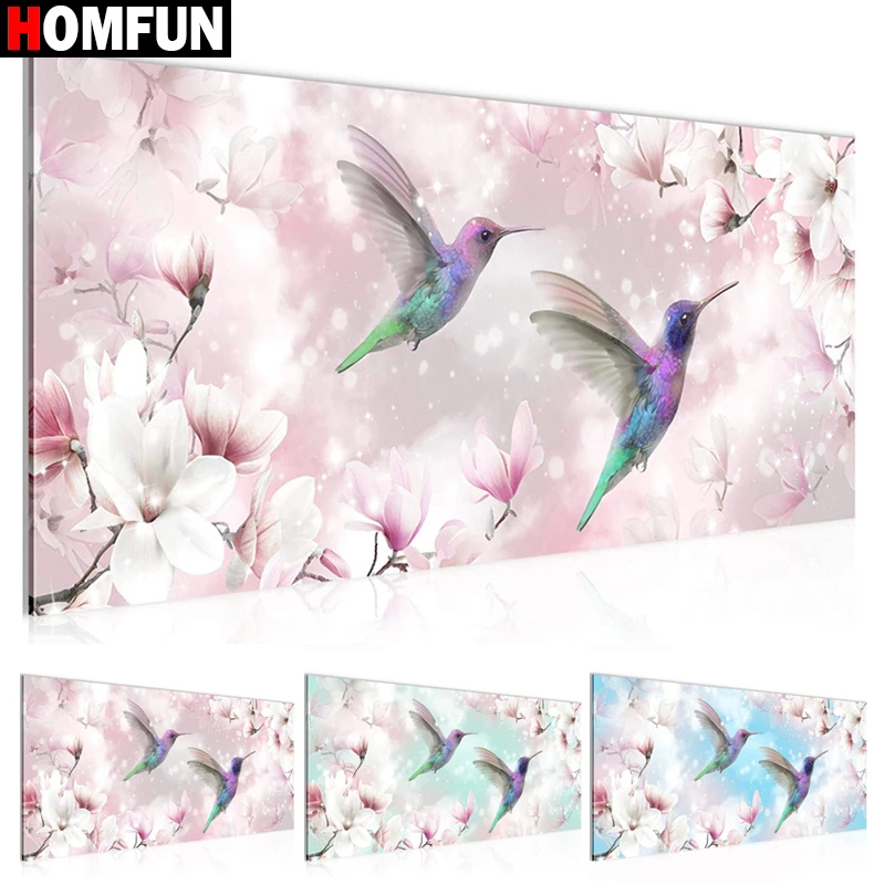 HOMFUN-pintura de diamante de taladro completo, cuadro artesanal de "flores y pájaros", bordado de diamantes de imitación 5D, decoración de punto de cruz