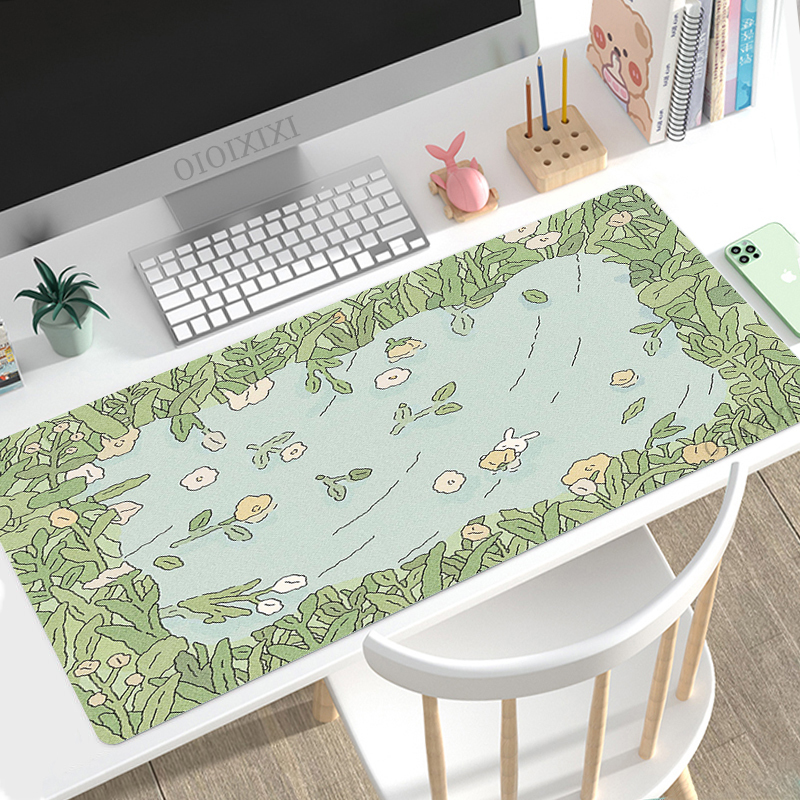 Urocza Podkładka Pod Mysz z Królikiem, Zielona, Anime, Gamer XL, Nowa Podkładka Komputerowa HD, XXL Mata na Biurko, Antypoślizgowa, z Naturalnej Gumy, Podkładka Pod Mysz Komputerową