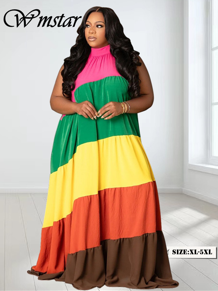 Wmstar-Vestidos estampados de talla grande para mujer, vestido Maxi holgado, elegante, a la moda, venta al por mayor, envío directo, 2024