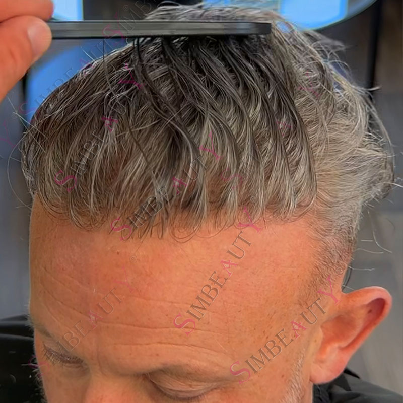 Linha fina natural 80% densidade super fina 0.02mm pele invisível cinza 1b65 1b80 peruca masculina sistema de prótese capilar de cabelo humano real