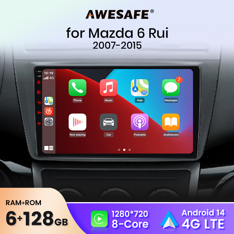AWESAFE Bezprzewodowe Radio Samochodowe CarPlay Android Auto do Mazdy 6 GH 2007 2008 2009 2010 2011 2012 Inteligentne Systemy Samochodowe BT FM RDS Plug & Play SWC Wysyłka z Wielkiej Brytanii