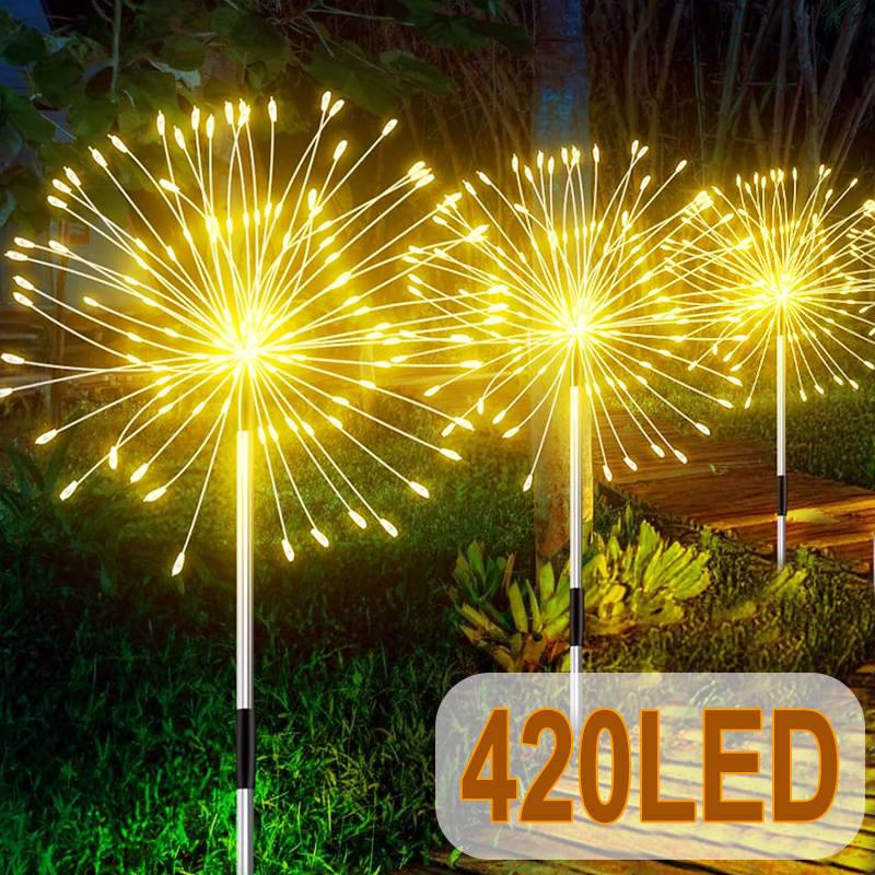Nuevas luces solares para camino de fuegos artificiales, 420LED, decoración de jardín al aire libre, Patio, césped, paisaje, Patio, luz navideña