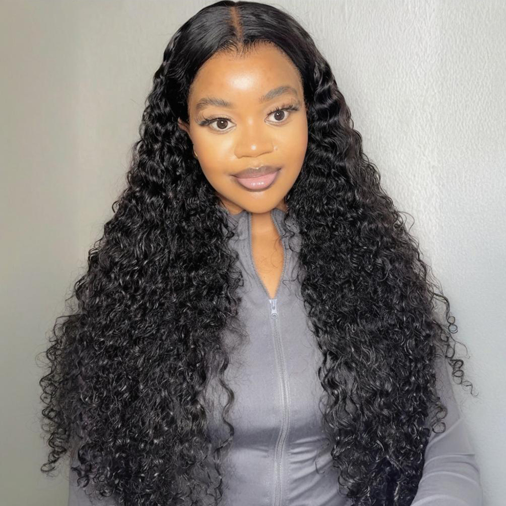 Peruka z naturalnych włosów, typu deep wave, z siatką HD Lace Front 13x6, naturalny czarny kolor, gęstość 200%, wstępnie wyskubana naturalna linia włosów, pełna, gęsta, miękka peruka, długość 18-46 cali.