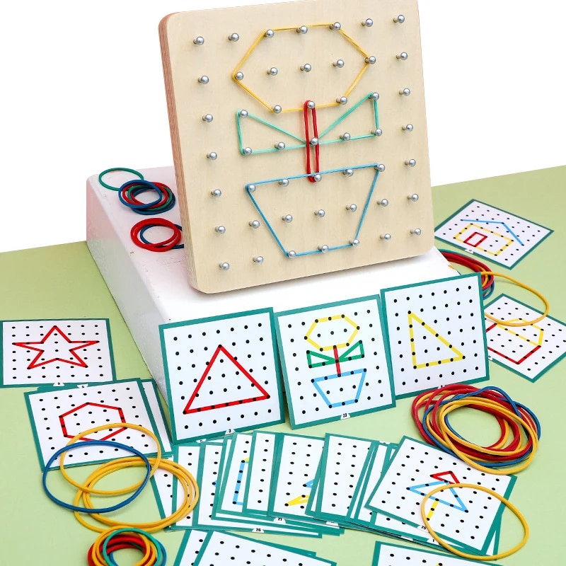 Montessori Geometrie Wiskunde Leermiddelen Voor Kinderen Vorm Pegboard Puzzelspel Vroege Kinderjaren Educatieve Houten Speelgoed Geschenken