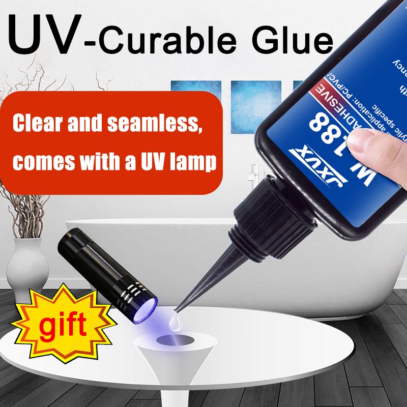 50g New W-188 High-Strength UV-Curing Resin Adhesive, suitable for DIY projects, bonding and welding glass, metal, ceramics, and ABS materials Includes UV curing lamp, 1-3 pcs.