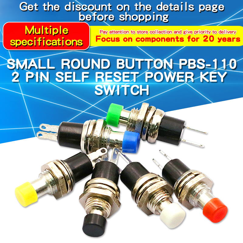 Mini bouton-poussoir momentané rond, 5 pièces, appuyez sur l'auto-réinitialisation, 7mm, rouge, jaune, vert, bleu, noir, blanc