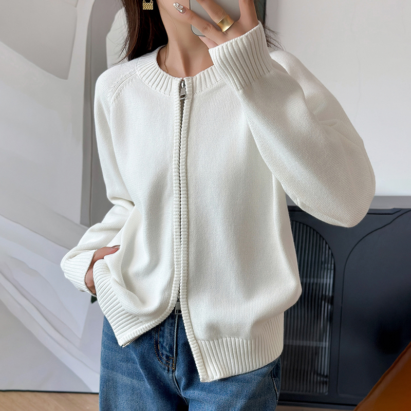 Dubbele Rits Trui Vest Vrouwen Lange Mouw Puur Katoen Bovenkleding Herfst Winter Vrouwelijke Casual Jas Truien B3032116