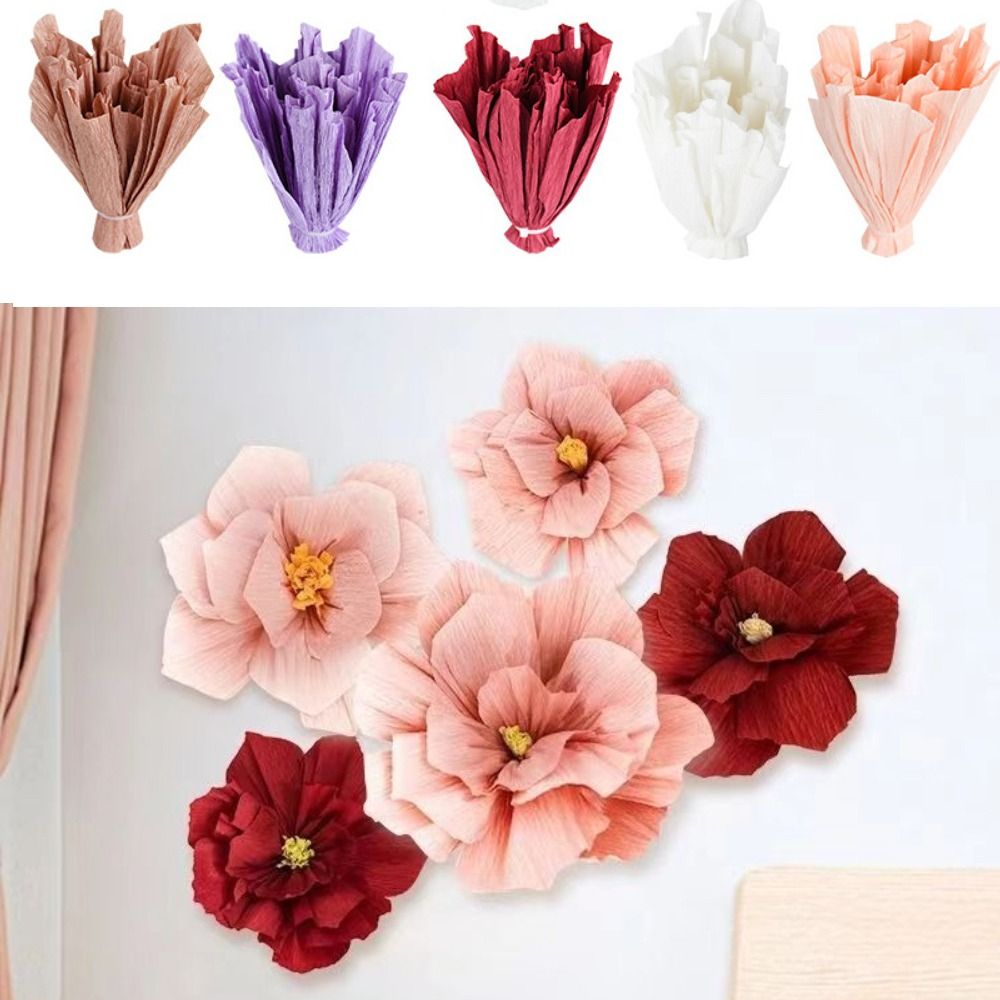 5 Stuks 25Cm Crêpe Papier Bloem Festival Decor Licht Gewicht Rimpels Papier Bloem Stereoscopische Multi-Purpose Handgemaakte Diy Bloemen
