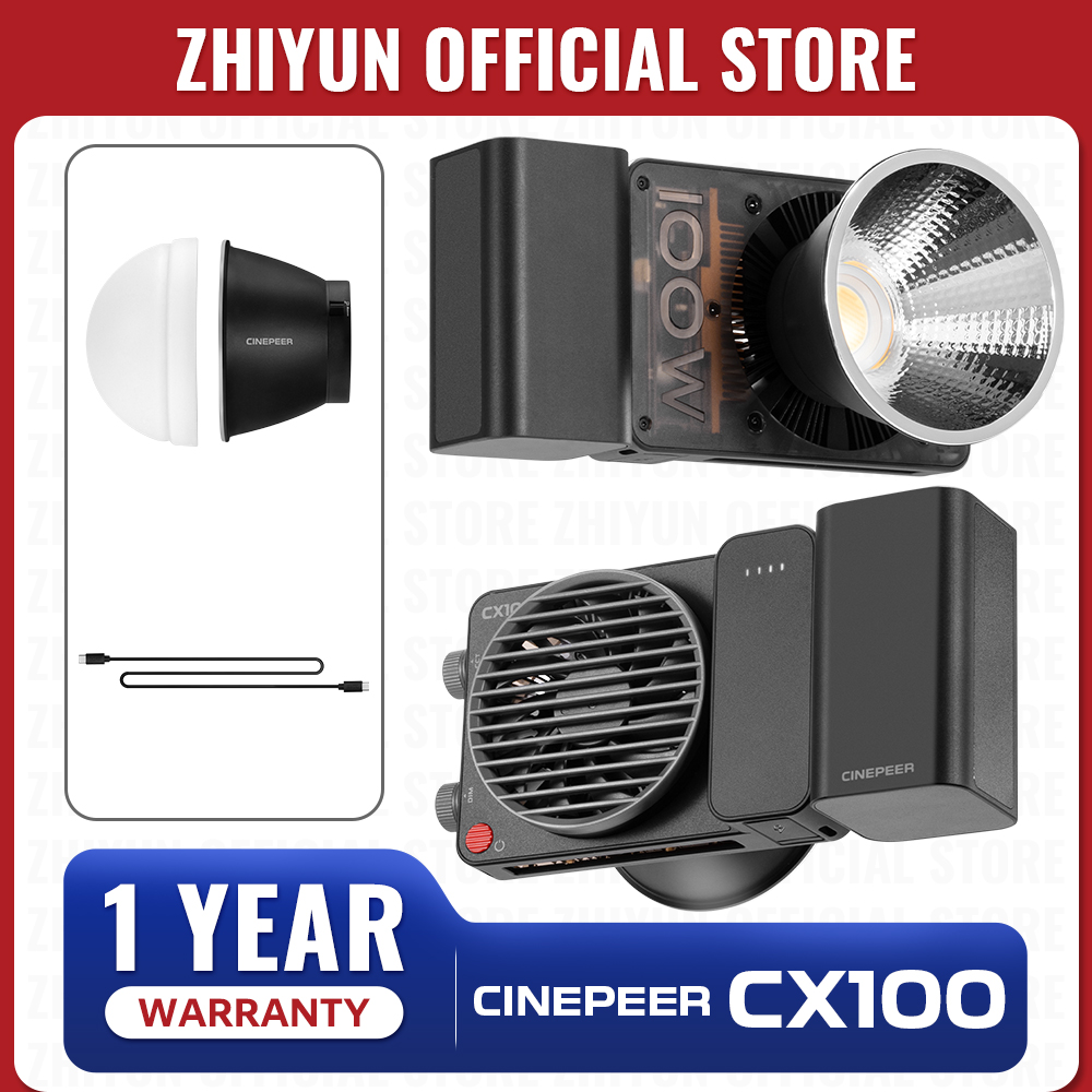 Lampu Video Saku ZHIYUN Official CINEPEER CX100 100W, Lampu LED COB Genggam, Lampu Isi Fotografi untuk Siaran Langsung di Luar Ruangan
