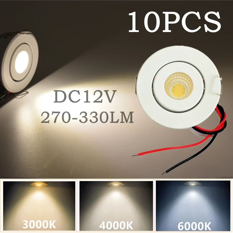 10/5 pçs 12v mini cob led downlight luz de teto unidade ajustável livre para baixo luzes vitrine gabinete iluminação embutida corpo branco