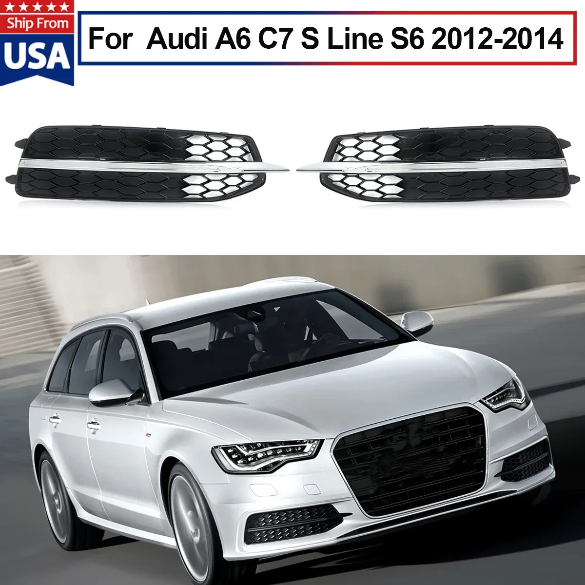 Untuk Audi A6 C7 S garis S6 sarang lebah lampu kabut Grill penutup jala Bezel Trim 2012-2014