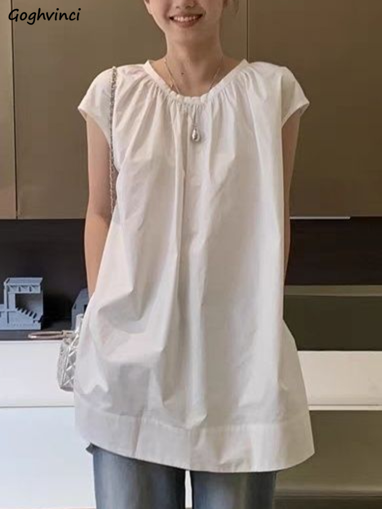 เสื้อเบลาส์แขนกุดผู้หญิงวินเทจสีพื้นเสื้อผ้าสไตล์ฝรั่งเศสสุดเท่ฤดูร้อนหรูหราเข้ากับทุกชุดได้ทุกวัน