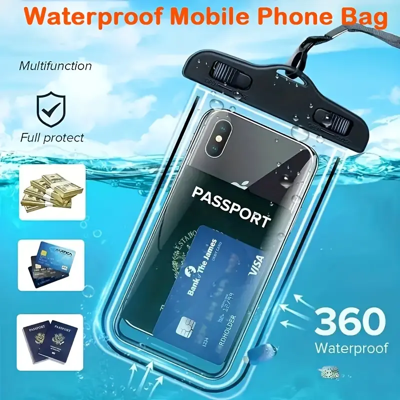 Bolsa para teléfono de estilo neutro para hombre y mujer, resistente al agua, disponible en varios colores, adecuada para días lluviosos y nadar.