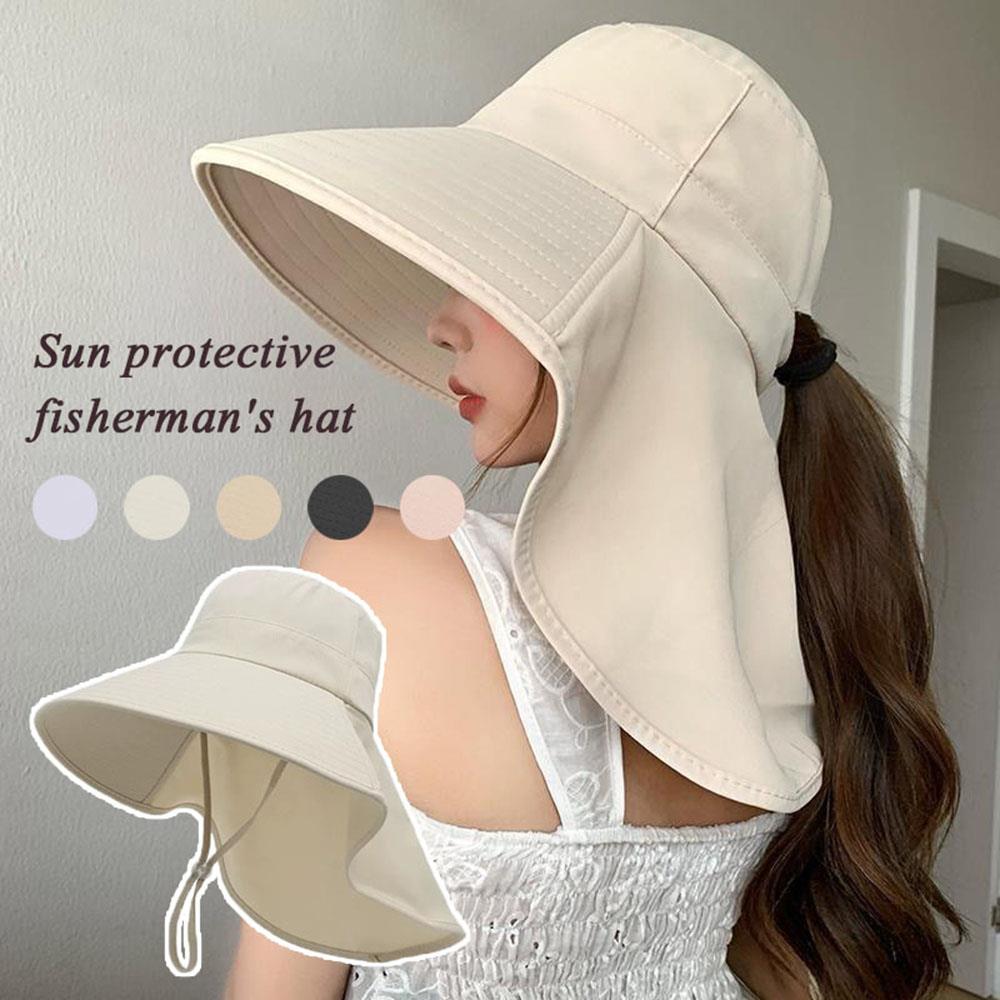 Chal gorra con protección solar cola de caballo sombrero de pescador de viaje sombrero de sol de ala ancha con solapa para el cuello protección UV para el cuello viseras de sol