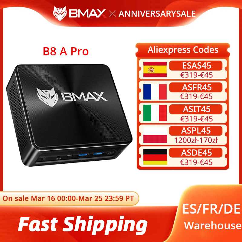 BMAX B8 A Pro Processore AMD Ryzen 7 8745HS AMD Radeon 780M 16GB 512GB SSD Windows 11 WiFi Bluetooth USB HDMI Type-C