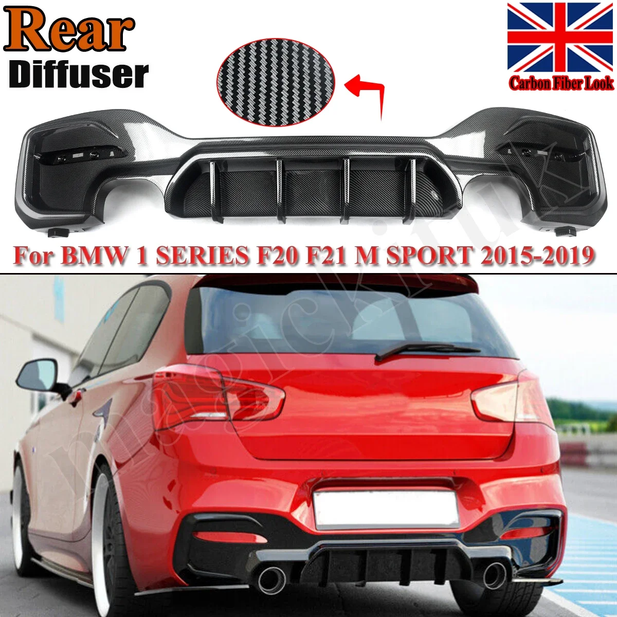 Difusor de parachoques trasero de coche, divisores de alerón, apariencia de fibra de carbono, estilo de rendimiento, F20 para BMW, F21, M135i, M140i, 2015-19