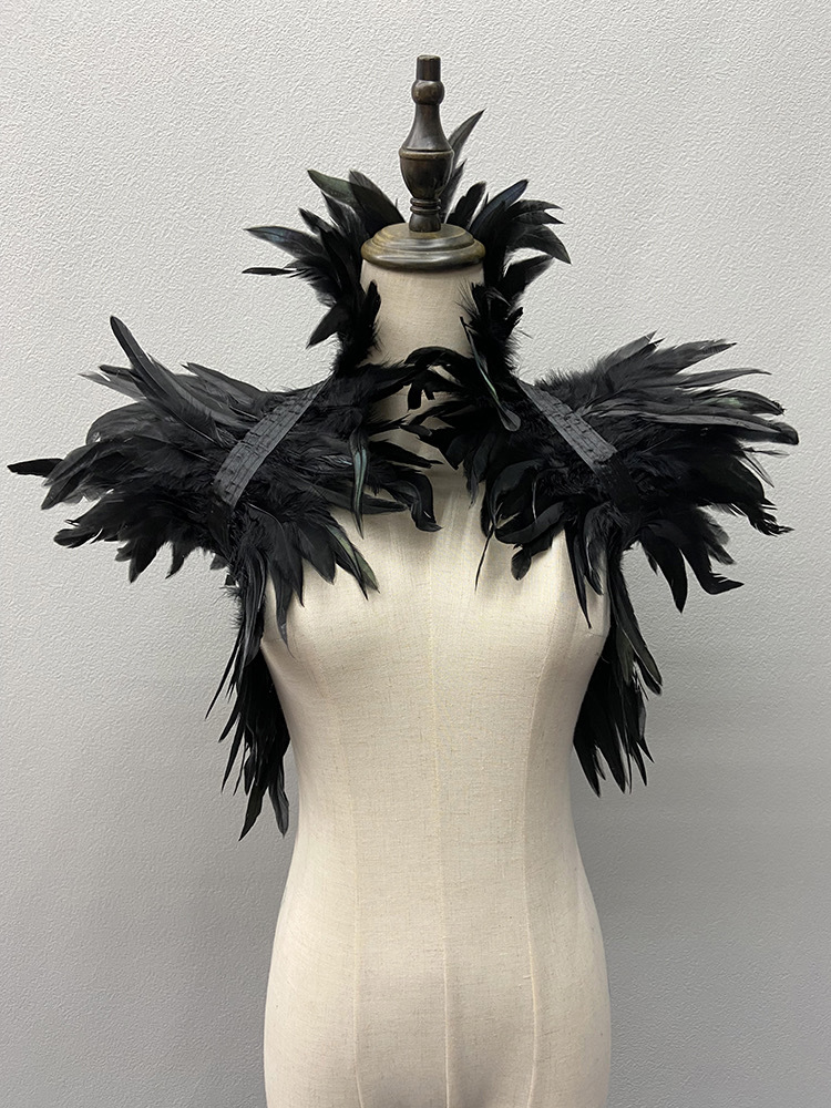 Xale de penas natural para mulheres, encolhe os ombros pretos, lenços punk sexy, xale cosplay gótico, pena luxuosa do Dia das Bruxas, envoltórios de ombro
