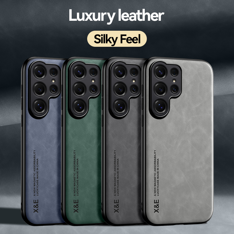Funda de Teléfono Ultrafina de Cuero PU de Lujo para Samsung Galaxy S26 Ultra S24 S23 S22 S25 Ultra Plus FE, Sensación Sedosa, Cubierta Trasera Suave