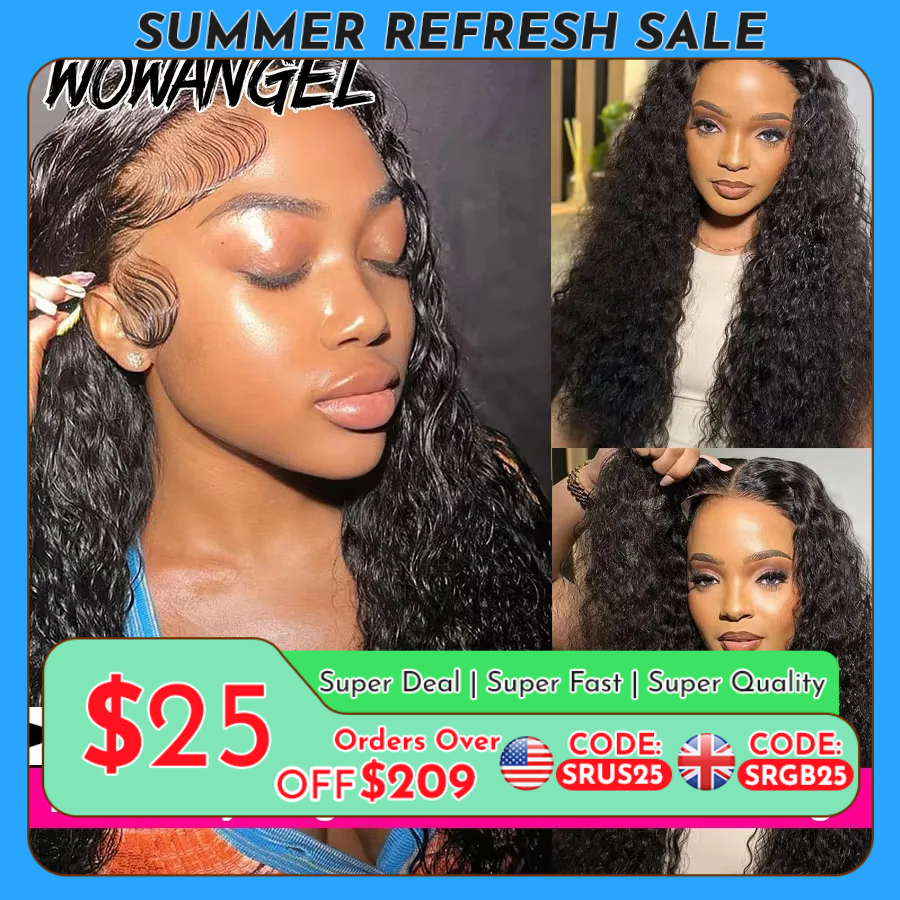 Pelucas rizadas WOWANGEL, pelucas frontales de encaje HD 250% 13x6, pelucas de cabello humano sin pegamento con ondas de agua de 32 pulgadas, cabello brasileño Remy prearrancado