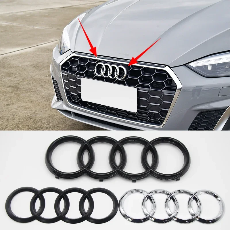 ABS 4-кольцевой логотип Audi Эмблема автомобиля Передний капот Эмблема Капот Значок Задний багажник Значок для Audi A3 A4 A5 A6 A7 A1 Q2 Q3 Q5 Q7 Q8 TT