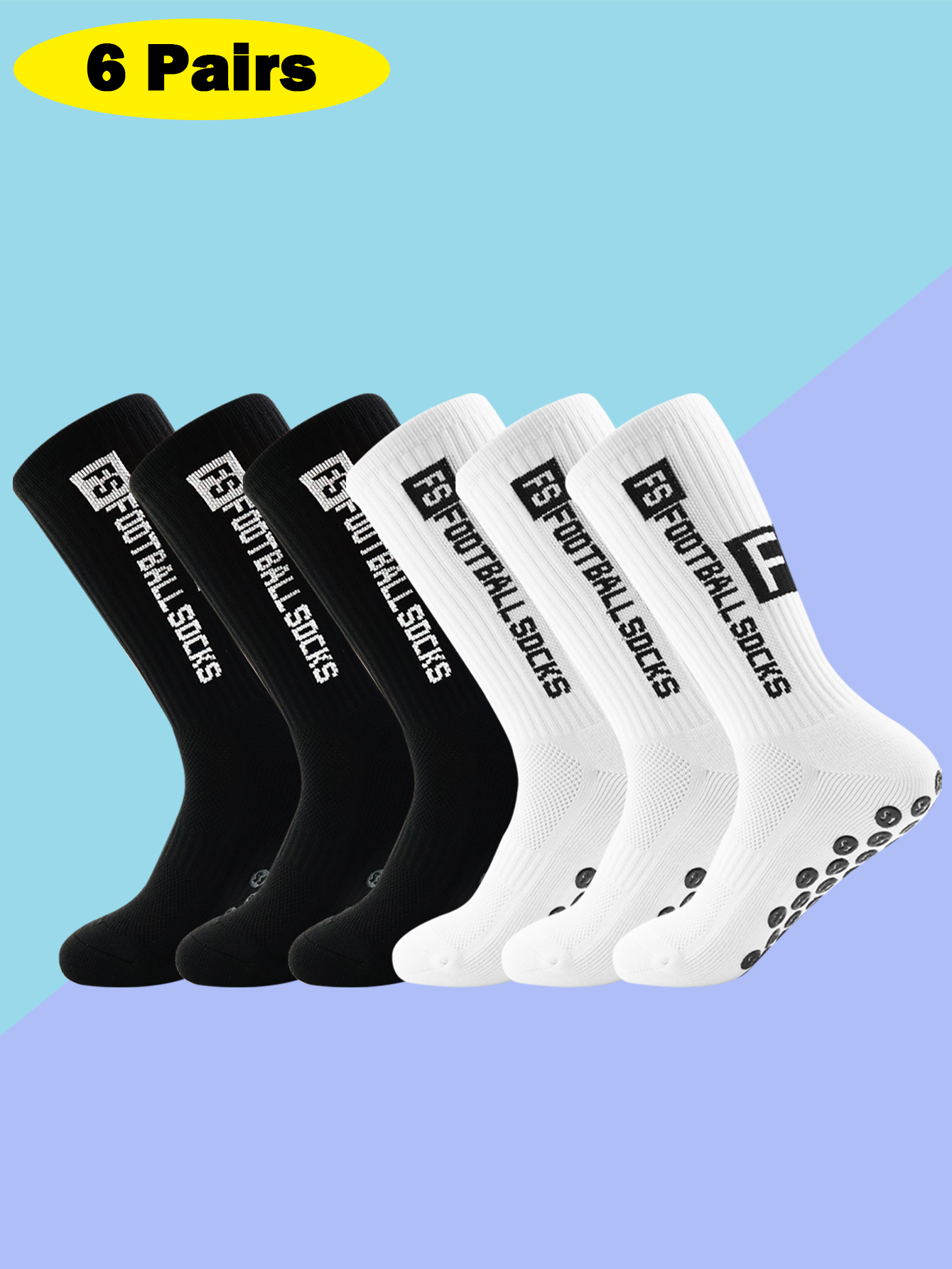 6 paires de chaussettes de football antidérapantes pour hommes, avec coussinets antidérapants pour le football, le basketball et les sports, avec coussinets antidérapants