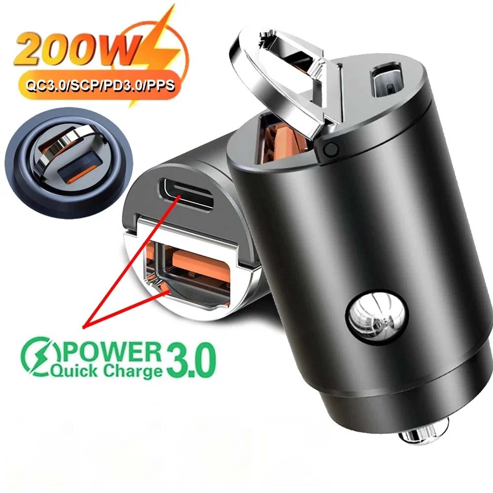 Mini PD QC anillo de tracción cargador de coche de carga rápida USB C adaptador de cargador de teléfono de coche para iPhone 13 12 Xiaomi Samsung Huawei