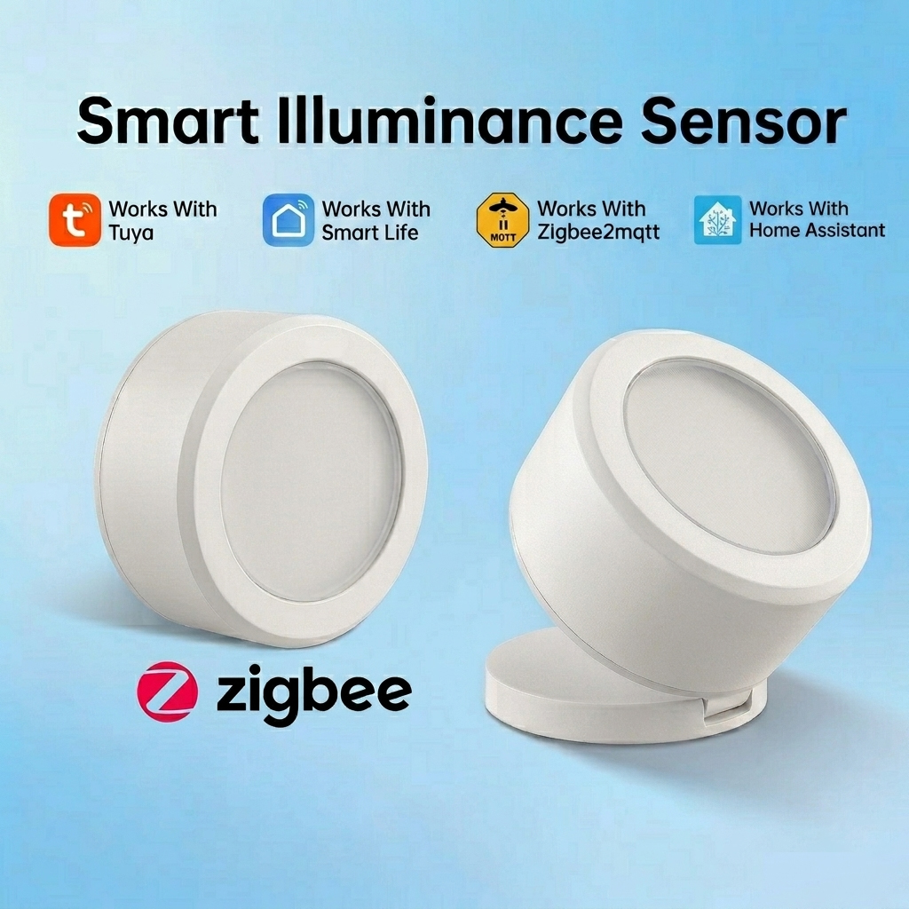 Sensor de Luz Inteligente Tuya ZigBee, Detector de Luminância e Brilho, Funcionamento a Bateria, Suporte para Home Assistant e Zigbee2mqtt