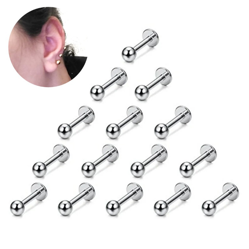 15 ชิ้น 16 กรัมสแตนเลสสตีลแหวน, Labret กระดุมจมูกเจาะ Monroe กระดุมจมูกกระดูกอ่อน Tragus Helix ต่างหู 6/8/10/12 มิลลิเมตร