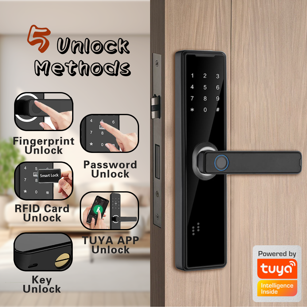 Phipulo-cerradura de puerta biométrica con Bluetooth, cerradura inteligente con huella dactilar, aplicación remota Tuya, desbloqueo sin llave, electrónica