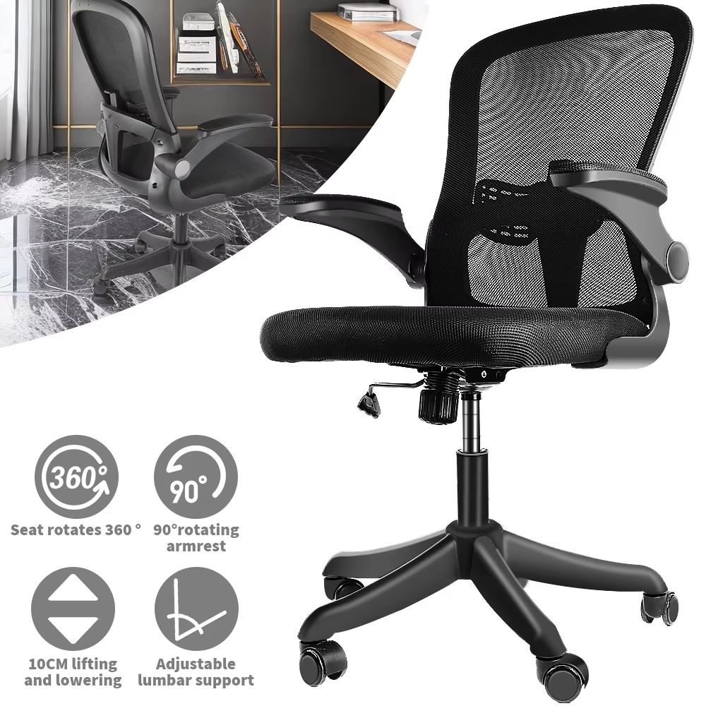 Cadeira de escritório ergonômica ajustável, mesa giratória, braço giratório, apoio lombar, cadeira do computador, estoque da UE