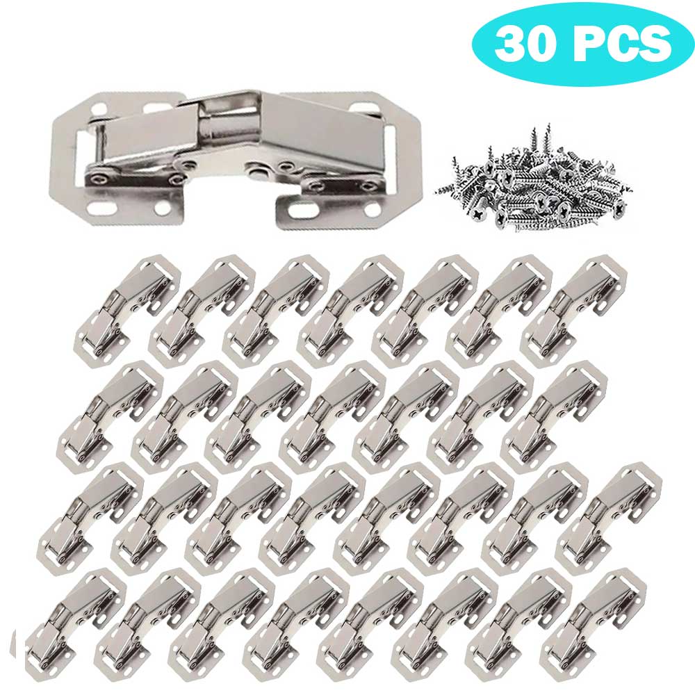 30Pcs Stainless Steel Cabinet Hinges New Self-Closing Spring 90 Degree Hinge Kitchen Hinges Bathroom Vanities Furniture Hardware
