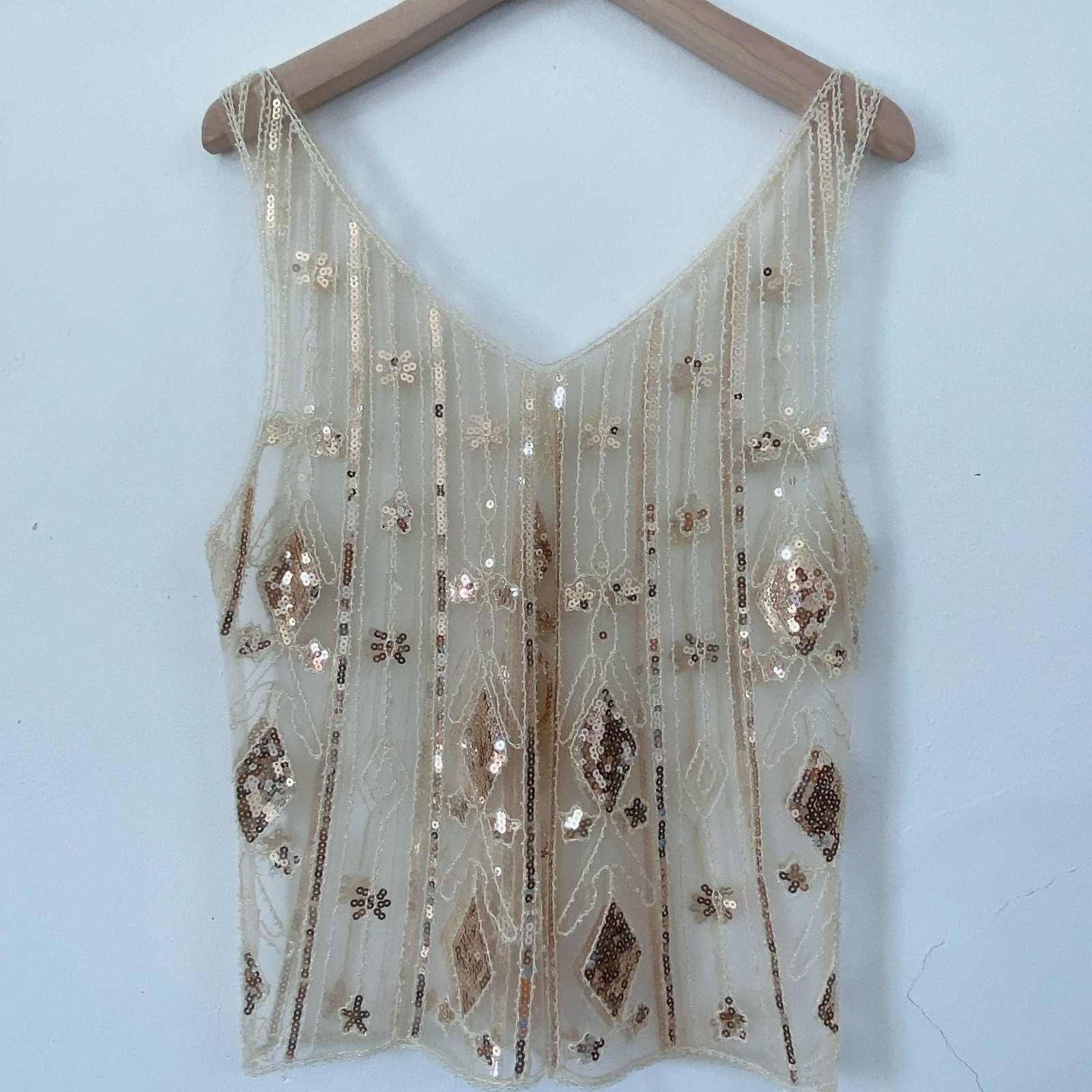 Hollow Out ผู้หญิงลูกไม้ถังผู้หญิงเสื้อตาข่าย Bling Bling Gold Sequins Camis