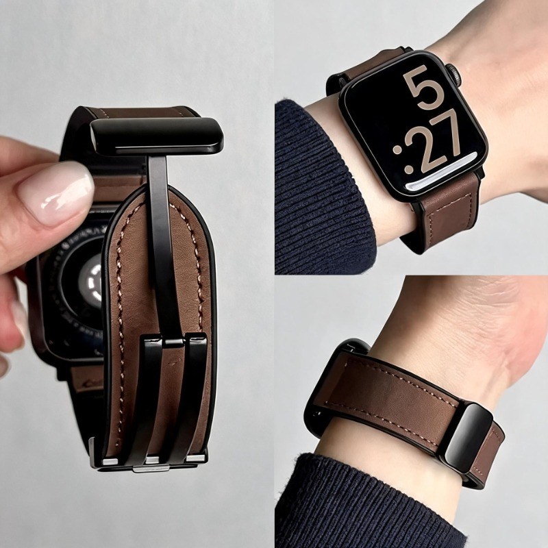 Pulseira de Couro para Apple Watch 10 Ultra 9, Bandas de 46mm, 49mm, 42mm, 44mm, 45mm, 40/41mm, Bracelete Masculino de Silicone para IWatch Series 9, 8, 7, SE, 6, 5