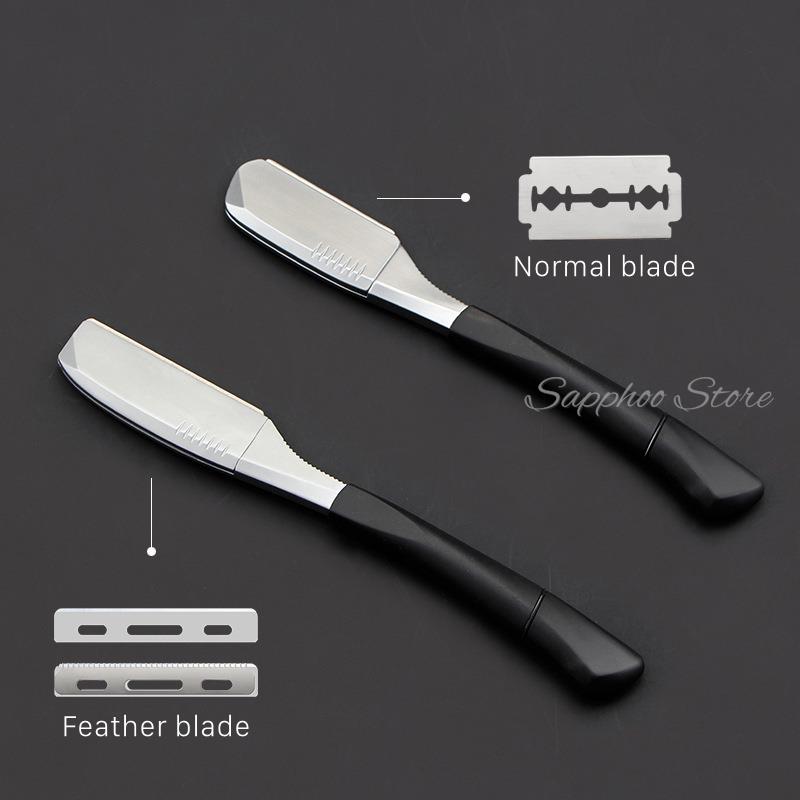 Áo Tay Cầm Silicone Lông Vũ Không Có Thể Gập Lại Dao Cạo Inox Cắt Tóc Bằng Tay Lưỡi Cạo Râu Nam Lông Vũ Thẳng Tay Cầm Dao Cạo