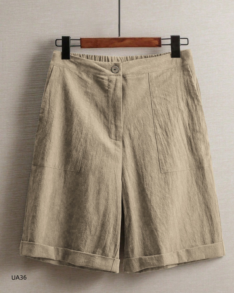 Women's High Waist Cotton Linen Blend Shorts Summer Casual Loose Fit Bermuda Shorts Solid Color Knee Length Plus Size Available