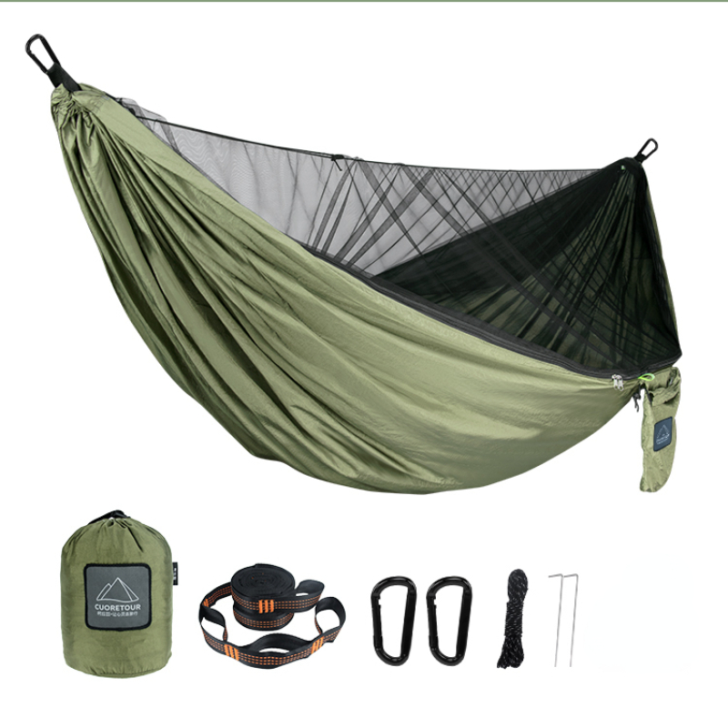 Configuración rápida portátil 290*140cm viaje al aire libre Camping hamaca colgante cama columpio para dormir con mosquitera