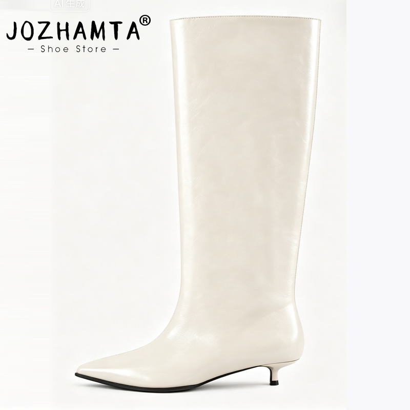 JOZHAMTA 2027 Size 34-43 Women Real Leather Knee High Boots Mid Heel Winter Shoes For Sexy Woman Lady Autumn Dress Long Boots