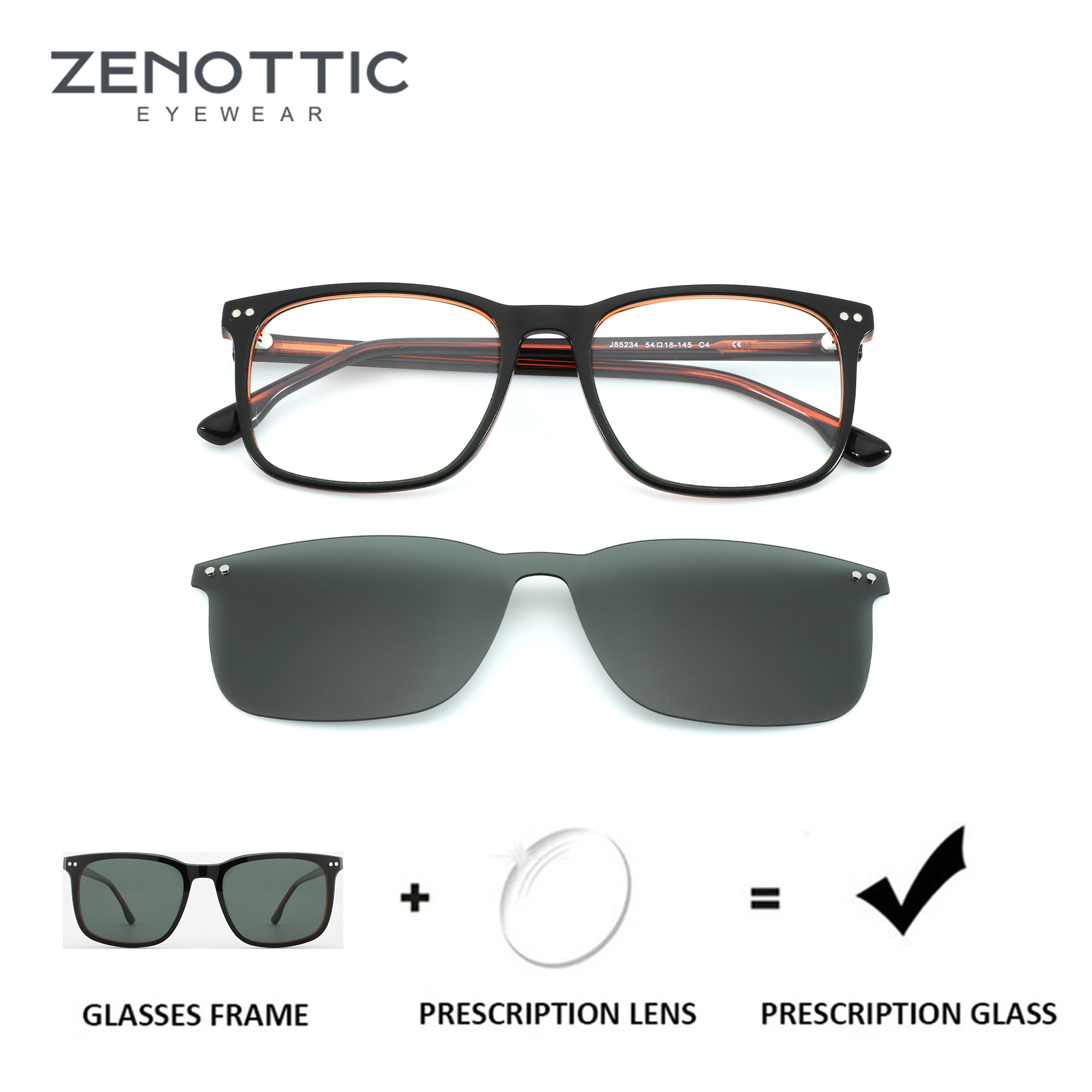 Мужские очки ZENOTTIC с квадратными магнитными клипсами из ацетата, с диоптриями, UV400, для коррекции близорукости, с фотохромными линзами на заказ